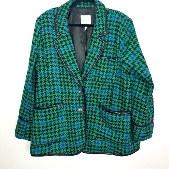 Anthropologie Avec Les Filles Houndstooth Leather Trim Blazer XL - Picture 11 of 13